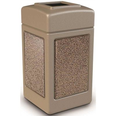 StoneTec 42 Gal. Beige/Riverstone Square Waste Container with Open Lid