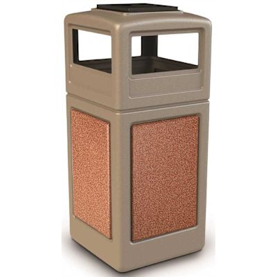 StoneTec 42 Gal. Beige/Sedona Square Trash Can with Ashtray Lid