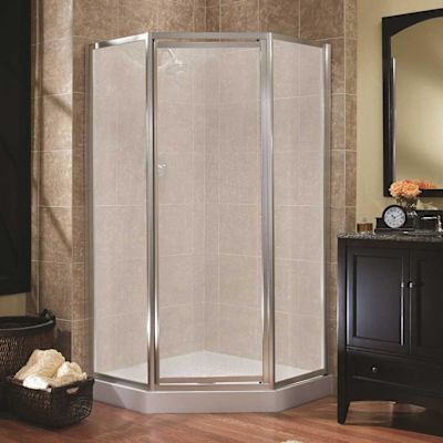Tides 16-3/4 in. x 24 in. x 16-3/4 in. x 70 in. Framed Neo-Angle Shower Door in Brushed Nickel Finish with Obscure Glass