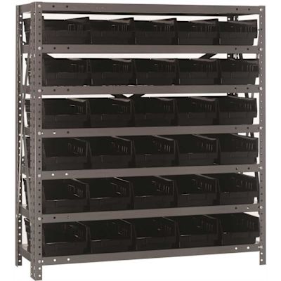 Economy 4 in. Shelf Bin 12 in. x 36 in. x 39 in. 7-Tier Shelving System Complete with QSB102 Black Bins