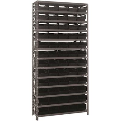 1275-101BK Economy 4 in Shelf Bin 12 in. x 36 in. x 75 in. 13 Tier Shelving System- Complete with QSB102 Black Bins