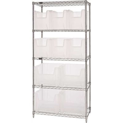 Quantum Storage Systems 18 in. x 36 in. x 74 in. Giant Stack Container Wire Shelving System 5-Tier in Clear
