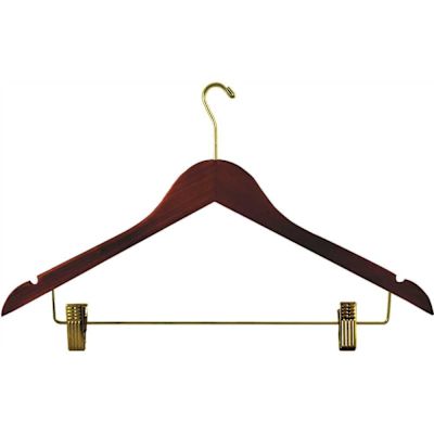 Womens Hanger Walnut Contoured Small Hook in Brass (100 per Case)