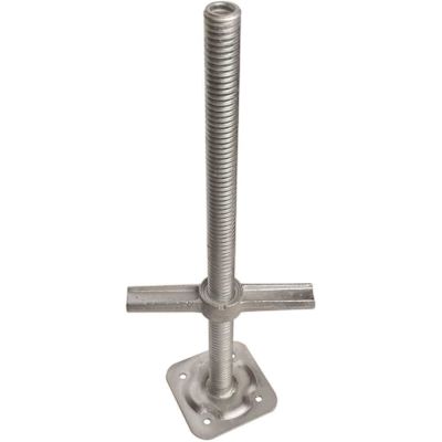 24-inch Galvanized Steel Adjustable Leveling Jacks with Heavy-Duty Base Plate and Wing Nut Screw for Scaffolding Frames