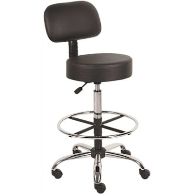 BOSS Office Products Black Vinyl Task Counter Stool with Back Rest and Seat Height Adjustment