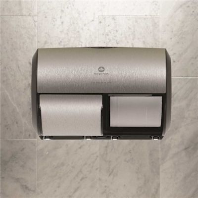 Compact Stainless Finish Side-By-Side Double Roll Toilet Paper Dispenser