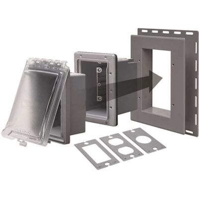 TAYMAC 2-3/4 in. Extra duty Nonmetal Clear/Gray 1-Gang 6-in-1 Recessed In-Use Electrical Outlet Cover, Box and Flange