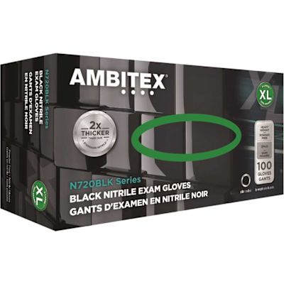 Ambitex 	6 Mil Exam Grade Black Nitrile Powder-Free Extra Large 100 Gloves Per Box