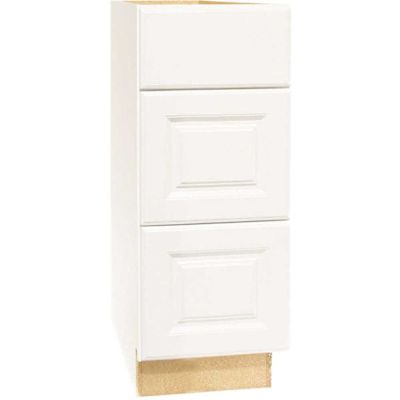 Hampton Bay Hampton 12 in. W x 21 in. D x 34.5 in. H Assembled Bath 3-Drawer Base Cabinet in Satin White
