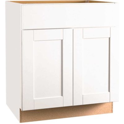 Hampton Bay Shaker 30 in. W x 21 in. D x 34.5 in. H Assembled Bath Base Cabinet in Satin White without Shelf
