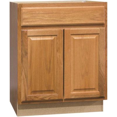 Hampton Bay Hampton 24 in. W x 21 in. D x 34.5 in. H Assembled Bath Base Cabinet in Medium Oak without Shelf