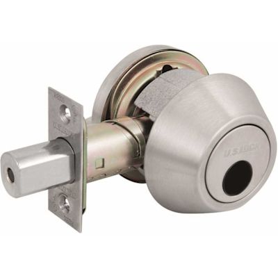 US Lock 1600 Series GR2 US32D Single Cylinder Deadbolt Less Cylinder Adjustable Backset