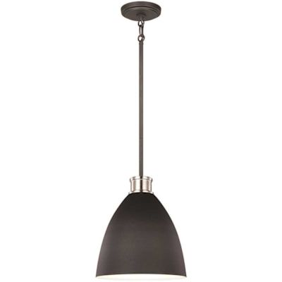 Varus 10.5 in. W 1-Light Matte Black Metal Modern Industrial Pendant with Brushed Nickel Accent and White Inner Shade