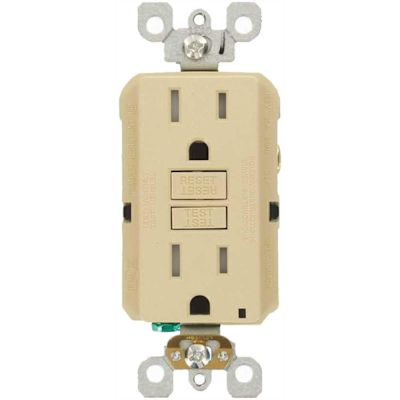 Leviton 15 Amp 125-Volt SmarTest Self-Test SmartlockPro Tamper Resistant GFCI Duplex Outlet, Ivory (3-Pack) GFTR1-3I
