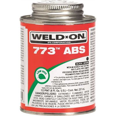 Weld-On 773 ABS Solvent Cement, Black, Low VOC, High Strength, Medium Bodied, Fast Setting, 1/2 Pint (8 oz.)