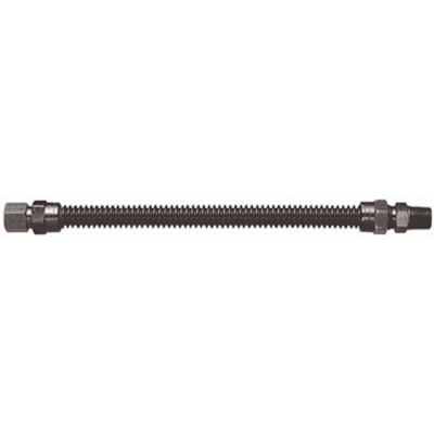 Watts Stainless Steel Gas Hearth Connector, Black Coated, 3/8 in. OD, 1/4 in. ID, 1/2 in. MNPT x 1/2 in. Mnpt, 24 in. L