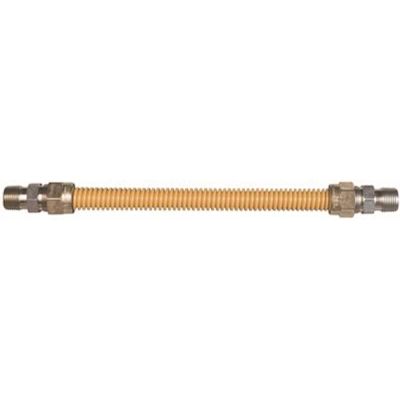 Watts Stainless Steel Gas Appliance Connector, Yellow Coated, 1/2 in. OD, 3/8 in. ID, 1/2 in. MNPT x 1/2 in. Mnpt, 24 in. L