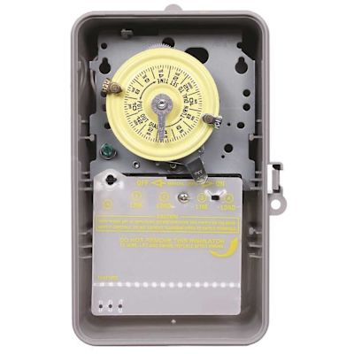 Intermatic T100 Series 120-Volt 24-Hour Indoor/Outdoor Mechanical Timer Switch SPST, Gray