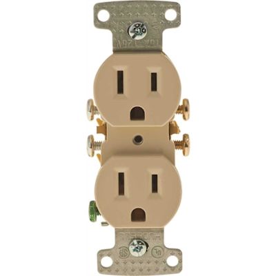 HUBBELL WIRING 15 Amp Push Terminal Duplex Receptacle, Ivory