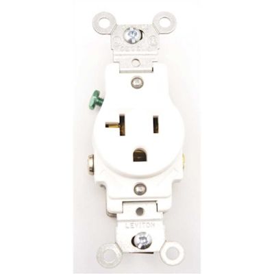 Leviton 20-Amp Commercial Grade Grounding Single Outlet, White 5801-W