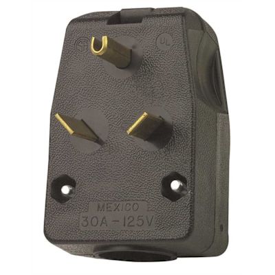 Leviton 30 Amp 125-Volt 2-Pole Angle Travel Trailer Plug, Black 830-T