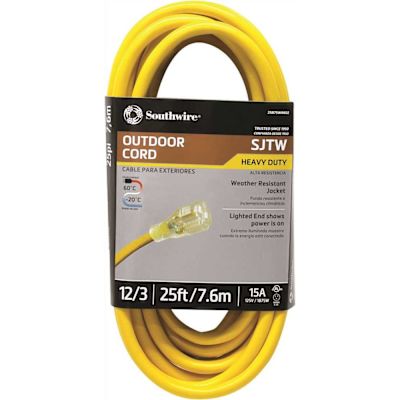 Southwire 25 ft. 12/3 SJTW Outdoor Heavy-Duty Extension Cord with Power Light Plug
