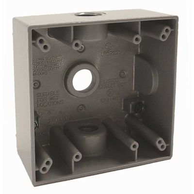 BELL N3R Aluminum Gray 2-Gang Weatherproof Outdoor Electrical Box, 3 Outlets at 1/2-in., With 2 Closure Plugs