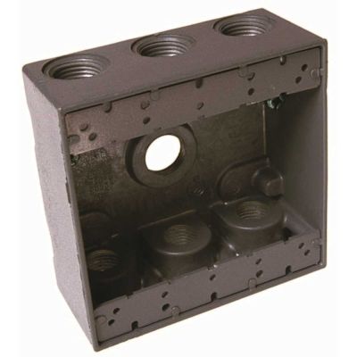 BELL N3R 3/4-in. Aluminum Gray 2-Gang Weatherproof Outdoor Electrical Box, 7 Outlets with 2 Closure Plugs