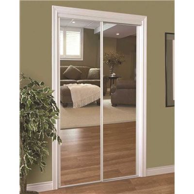 TRUporte 230 Series 72 in. x 80 in. White Framed Mirror Aluminum Sliding Door