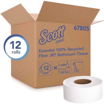 Scott 2-Ply White 1000 Jumbo Roll Commercial Toilet Paper, 100% Recycled Fiber (12-Rolls/Case, 1000 ft./Roll)