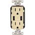 Leviton 3.6A USB Dual Type A In-Wall Charger with Duplex 15 Amp Tamper-Resistant Outlet, Ivory