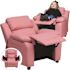 Flash Furniture Deluxe Padded Contemporary Pink Vinyl Kids Recliner with Storage Arms