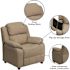 Flash Furniture Deluxe Padded Contemporary Beige Vinyl Kids Recliner with Storage Arms