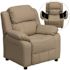 Flash Furniture Deluxe Padded Contemporary Beige Vinyl Kids Recliner with Storage Arms