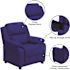 Flash Furniture Deluxe Padded Contemporary Blue Vinyl Kids Recliner with Storage Arms