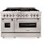 48 in. 7 Burner Double Oven Dual Fuel Range with 4500 BTU Burners, Adjustable Leg Height, Gliding/Roll Out Racks