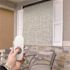 SeaSun Carmel Grey and Beige Motorized Outdoor Patio Roller Shade with Valance 96 in. W x 96 in. L