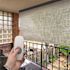SeaSun Carmel Grey and Beige Motorized Outdoor Patio Roller Shade with Valance 96 in. W x 96 in. L