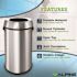 Alpine Industries 17 Gal. Heavy-Gauge Stainless Steel Round Vented Commercial Trash Can with Open Top Lid