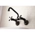 Kingston Brass Low Spout Adjustable Center 2-Handle Wall-Mount Standard Kitchen Faucet in Matte Black