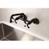 Kingston Brass Low Spout Adjustable Center 2-Handle Wall-Mount Standard Kitchen Faucet in Matte Black
