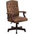 Flash Furniture Brown Derrick Microfiber Tufted Swivel Office Chair with Wood Base, Ergonomic Farmhouse Full-Back Desk Chair