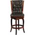 Carnegy Avenue 26 in. High Cherry Wood Counter Height Stool with Button Tufted Back and Black Leather Swivel Seat