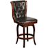 Carnegy Avenue 26 in. High Cherry Wood Counter Height Stool with Button Tufted Back and Black Leather Swivel Seat