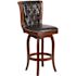 Carnegy Avenue 30 in. High Cherry Wood Bar Stool with Button Tufted Back and Black Leather Swivel Seat