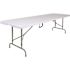 White Kathryn 8 ft. Rectangular Plastic Folding Event Table with Carrying Handle, Adjustable Bi-Fold Banquet Table