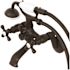Kingston Brass 3-Handle Claw Foot Tub Faucet Wall-Mount Adjustable Centers with Hand Shower in Matte Black