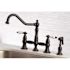 Kingston Brass Restoration 2-Handle Bridge Kitchen Faucet with Side Sprayer in Matte Black