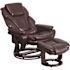 Flash Furniture Austin Brown LeatherSoft Faux Leather Swivel Recliner with Ottoman with Swivel Mahogany Wood Base