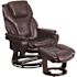 Flash Furniture Austin Brown LeatherSoft Faux Leather Swivel Recliner with Ottoman with Swivel Mahogany Wood Base